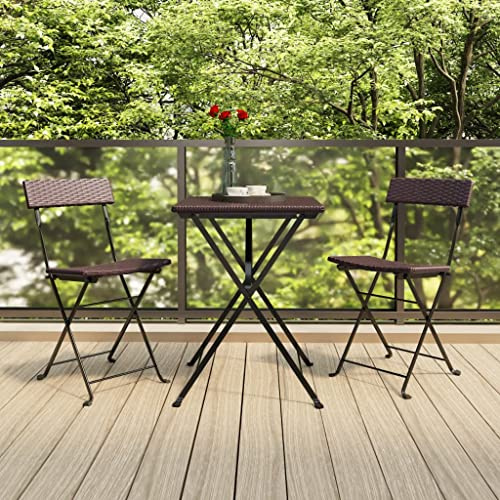 Lumanois Bistrostühle 2 STK. Klappbar Braun Poly Rattan und Stahl,10kg,319987