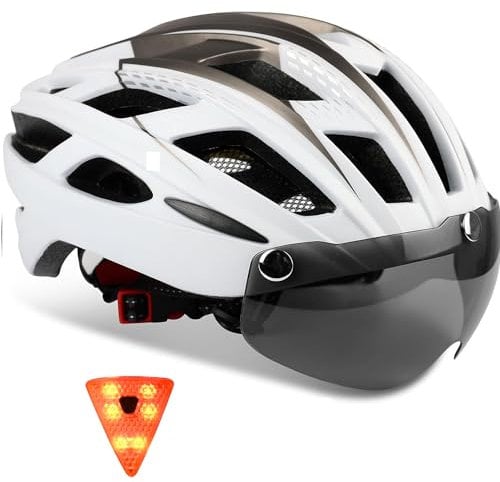 KINGLEAD Fahrradhelm Damen Herren Helm Fahrrad mit Licht MTB mit Magnetischem Visier,Verstellbarer Leichter Skaterhelm - Integriertem LED-Rücklicht