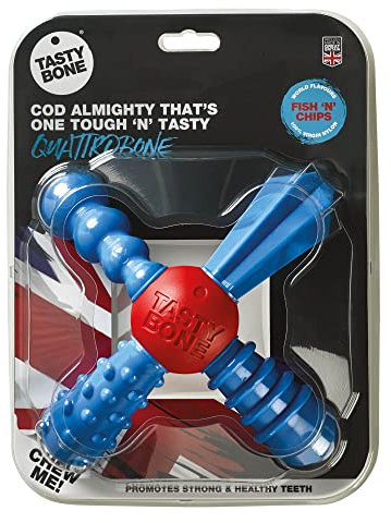 TastyBone QuattroBone Nylon Dog Chew Toy for Large Dogs (Fish & Chips) - Indestructible for Aggressive Chewers, Everlasting Flavour, Strong Healthy Teeth, Made in the UK