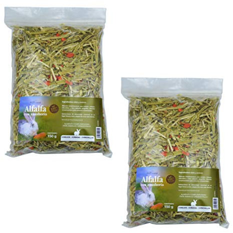 FINCA CASAREJO Alfalfa con Zanahoria - 2 Bolsas de 600g Cada una - Alimento complementario para Conejos, cobayas y Chinchillas (2 Unidades)