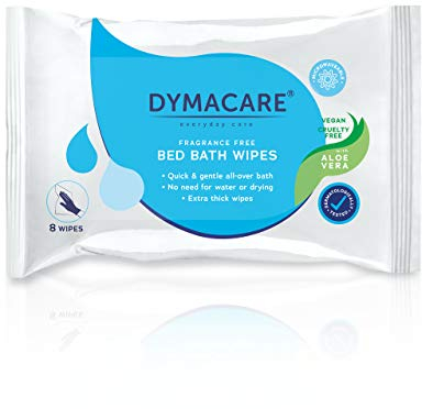 DYMACARE Paquet de 8 lingettes de bain humides non parfumées de qualité supérieure pour le corps à l'aloe vera pour adultes et personnes âgées compatibles avec le micro-ondes