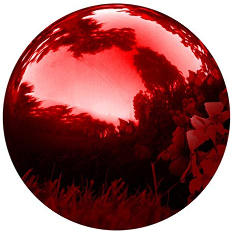 Garten-Kugel mit Spiegel, 15 cm, roter Edelstahl, poliert, reflektierend, glatt, hohl, langlebig, Bunte und glänzende Dekorationen, Ergänzung zu Garten Terrasse Hof Haus 10 inch rot