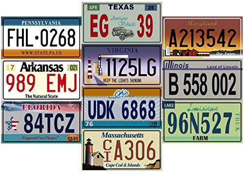 - Lote de 10 Placas DE MATRÍCULA USA Metal Car - Réplicas de Matrículas Reales Americanas - V2
