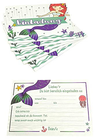 Oblique Unique® Einladungskarten Meerjungfrauen Party 6-er Karten Set Mermaid Meerjungfrau Einladungskarten Einladungen für Kindergeburtstag