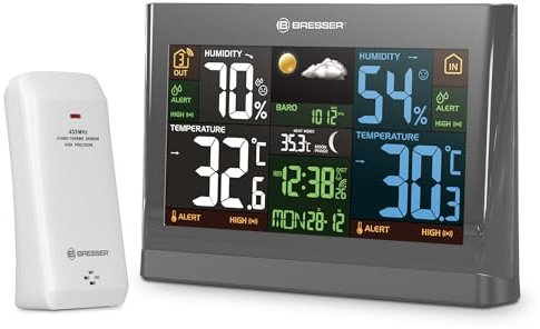 Bresser Wetterstation Funk mit Außensensor Meteo THBM Colour mit großem Farbdisplay und Außensensor für die Ermittlung von Temperatur, Luftfeuchtigkeit, Wettertrend und Luftdruck