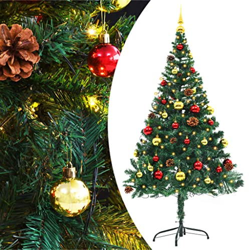 vidaXL Künstlicher Weihnachtsbaum mit Kugeln LEDs Tannenbaum Christbaum Dekobaum Kunstbaum Weihnachten Dekoration Weihnachtsdeko Grün 150cm