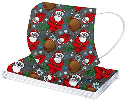 Lulupi 10 Stück Damen Herren Mundschutz Multifunktionstuch Weihnachten Einweg MNS Mund und Nasenschutz Weihnachtsmann Rentier Motiv Maske Tücher Atmungsaktiv Druck Mund-Tuch Face Halstuch Schals