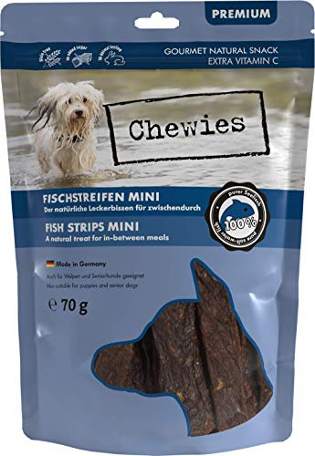 Fleischstreifen MINI Hundeleckerli aus 100 % Seefisch - 70 g - Fischstreifen Snack für kleine Hunde - luftgetrocknete Fisch Kaustreifen - natürlich & getreidefrei - Dörrfisch