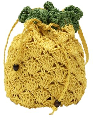 Amosfun Stroh Tasche Ananas Form Saddle Tasche Crossbody - Handtasche Woven Wicker Geldbörse für Frauen Mädchen Sommer Strand (Gelb, 17X10CM)