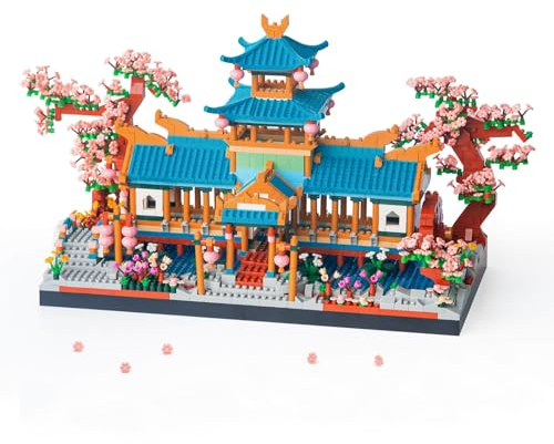 Finger Rock Architecture Kirschblüten Haus Micro Bausteine Set, 2350 Teile Klassischer Garten Deko Modell, Creative Mini Klemmbausteine Geschenk für Erwachsene oder Jugendliche