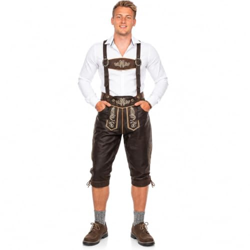 Brandsseller Trachten Lederhose Herren Capri-Länge Dunkelbraun Oktoberfest