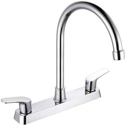 SOLVEX 2 Handle Kitchen Sink Faucet, High Arc 360 Swivel Stainless Steel Pipe 3 Hole Kitchen Faucet, Commercial Modern Chrome Kitchen Sink Faucet, US-SP-80066