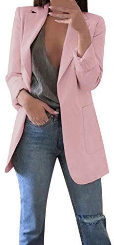 Women Blazer Smart Casual Pockets Blazer Coats Ladies Solid Colour Work Formal Jacket Lightweight Office Work Suit Jacket Boyfriend 3X 4X 5XL Plus Size Pink