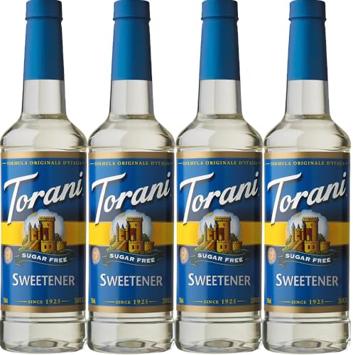 Torani Sugar Free Sweetener (4 x 750ml) - Sugar Free Coffee Syrups for Hot Drinks, Iced Teas, Cocktails & Soda – Zero Calorie Syrup – No Added Flavour – Ideal for Drinks and Desserts