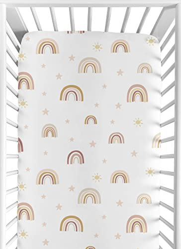 Sweet Jojo Designs Boho Rainbow Girl Fitted Crib Sheet Baby or Toddler Bed Nursery - Blush Pink Dusty Rose Gold Yellow Mauve Taupe Beige Tan Bohemian Stars Sun Celestial Vintage Sky