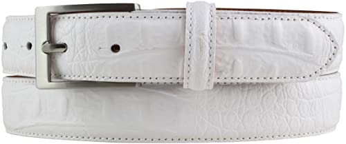 BELTINGER Gürtel mit Krokoprägung 3 cm | Leder-Gürtel für Damen Herren 30mm Kroko-Optik | Kroko-Muster 3cm | Weiß 105cm