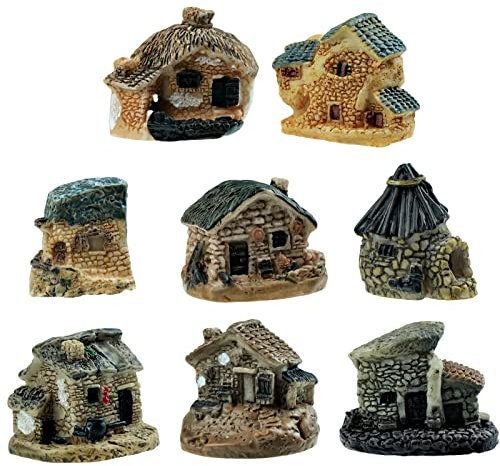 Cisolen 8 Stück Miniatur Fee Garten Stein Häuser Mini Cottage Haus Fee DIY Puppenhaus Dekoration Blumentopf Ornamente Bonsai Handwerk Dekor