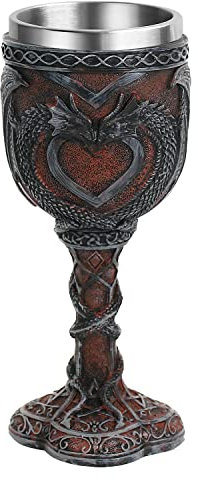 OTARTU Calice da vino in acciaio inox con coppia medievale di draghi, stile gotico, 210 ml, regalo di San Valentino