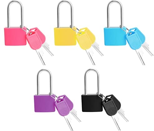 Yuehuabao 5Pcs Candado Colores Pequeños de Latón Mini Candado con 2 Llaves Cerradura de Seguridad para Equipaje Maleta Viaje y Mochila(5 Colores, 4.5 * 2.2 * 1cm)