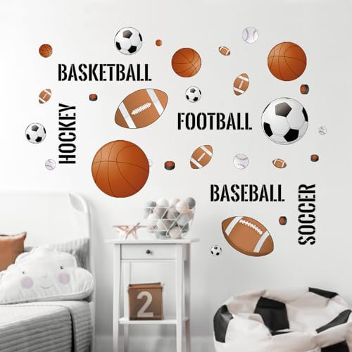 Tanlaby Sportbälle Wandsticker Basketball Soccer Wandtattoo Baseball Football Hockey Wandaufkleber für Junge Babyzimmer Wohnzimmer Schlafzimmer Kinderzimmer Hause Wanddekoration
