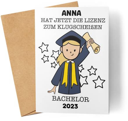 Kiddle-Design Bachelor Karte Personalisiert Frau Bachelor Geschenk Abschluss Bestandene Prüfung Studienabschluss Absolvent Glückwunschkarte Graduation Deko Examen