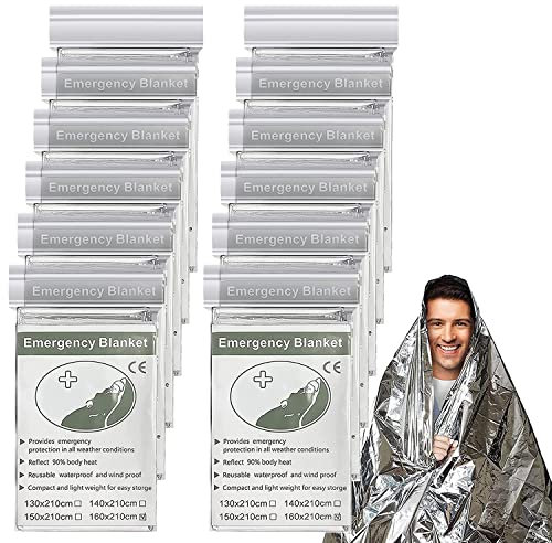 Miiepls Coperta Di Salvataggio (12 Pezzi) Argento Strak, Coperta Di Emergenza, Riutilizzabile, Robusta, Resistente Agli Strappi(210 X 160 Cm), Escursionismo, Sopravvivenza, Primo Soccorso