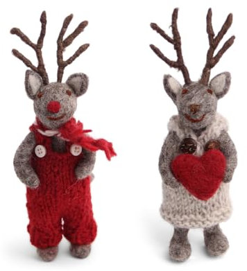 Gry & SIF handgefilzte Weihnachtsdeko aus Filz, Zierschmuck, Christbaumschmuck, Weihnachtsanhänger, Weihnachtswichtel, Deko-Figuren zum Aufhängen, Rentiere I Rudolf und Seine Freundin 12cm