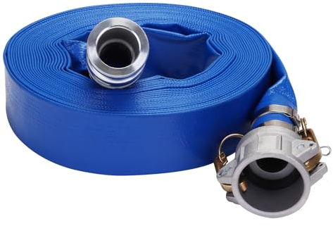 DERPIPE Lay-Flat Pool-Rückspülschlauch – 3,8 cm x 15,2 m mit Aluminium-Camlock-C- und E-Armaturen, verstärkter, robuster PVC-Entladungsschlauch, wetterfester Vinyl-Pool-Ablaufschlauch für