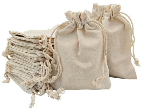 Lot de 30 Sacs en Coton avec Cordon de Serrage, Mariage, Sacs en Tissu pour Ranger Cadeaux, Bijoux, Bonbons, Beige 13 * 18cm