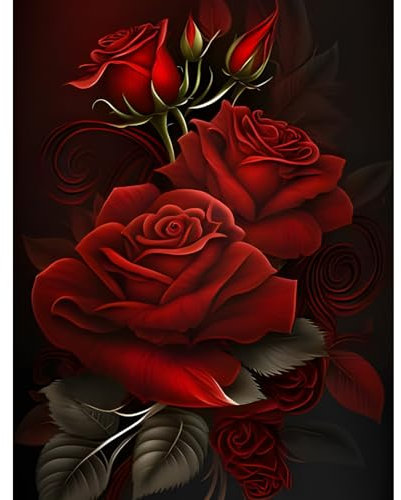 MOGTAA Rote Rosen Diamond Painting Erwachsene, 5D Blume Diamant Painting Bilder für Erwachsene Anfänger, DIY Diamond Art Landschaft Diamant Malerei Set für Home Wand Dekor 30x40cm