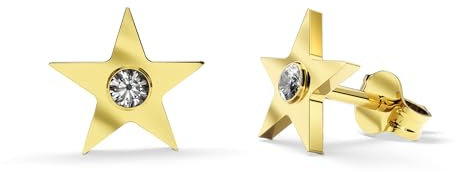 TIABELLE – Ohrstecker STELLA aus Titan mit funkelnden Swarovski® Zirconias – Goldfarbene Stern Ohrringe für Damen – allergenfrei & hautverträglich – Handmade in Germany (MIDI | 7,2mm ø)