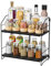 AIRUJIA 2-Tier Spice Racks Height Adjustable, Metal Spice Rack Free Standing, Foldable spice rack Organiser, Seasoning Bottle Organizer for Kitchen Countertop, Bathroom Counter Storage Black