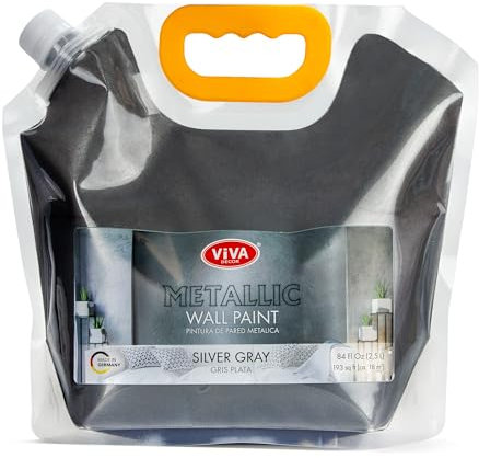 Viva Decor Metallic Wandfarbe 2,5 L - Silber Grau - Effektfarbe Wand für stilvolle Wandgestaltung, wasserbasiert & abriebfest, leicht aufzutragen, langlebige Wandfarbe mit intensivem Metallic Effekt