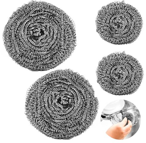 4Pcs Metal Scourer, Stainless Steel Kettle Descaler Ball Removes Tough Food Stains & Grease Scrubber Pad Washing Dishes Cleaning for Limescale Remover Kettle Descalers