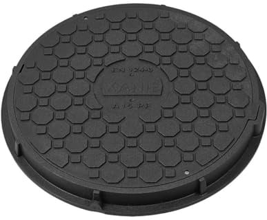 Leichter Schachtdeckel aus Kunststoff DN500 mit Rahmen Ø 625 mm + Verriegelung - Klasse A15, belastbar bis 1,5 T, Farbe:schwarz