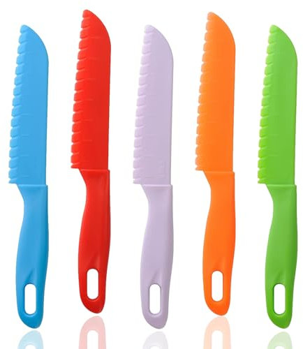 Elkuaie 5-Piece Children's Kitchen Knife Set, Children's Safety Cooking Knife, Children's Plastic Kitchen Knife Set, Children's Fruit Knife, Cake Knife, Bread Knife