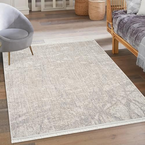 payé Teppich Wohnzimmer - 140x200cm - Beige - Abstrakt Vintage - Boho Frasen Teppiche - Wohnteppich Schlafzimmer Deko