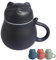 Kicura Taza de té de cerámica, 400 ml, juego completo con tapa y colador, diseño de gato, para hojas sueltas y hierbas, regalo práctico para la familia, color negro