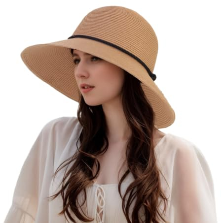 Chapeau de Paille Solaire pour Femme à Large Bord Chapeau d'été Chapeau de Plage Pliable pour Femme