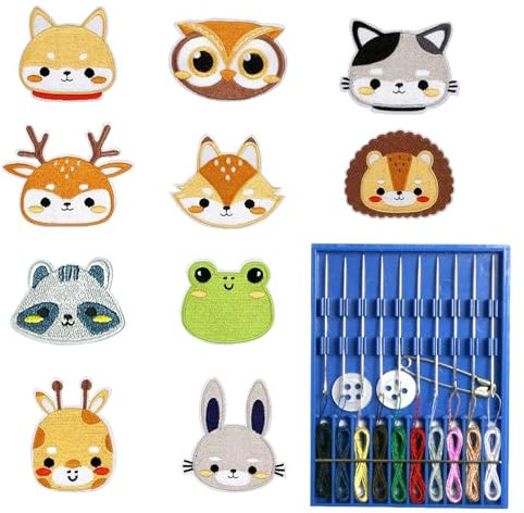 Iron-on Patches for Clothing, Embroidered Appliqué Patches, Stickers Assorted, Sew Repair Patches and Badges, Fabric Repair Patches for Kids' Clothes, Jeans, Jackets, Hats, Backpacks (10)
