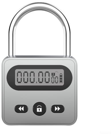 HEIBTENY Cadenas à minuterie en métal avec écran LCD, serrure électronique multifonctionnelle, avec alarme, 999 heures, déverrouillage automatique (gris)