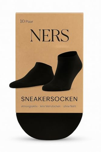 NERS 10 Paar Premium Sneaker Socken für Damen & Herren aus gekämmter Baumwolle, mit Komfortbund, ohne drückende Naht, Atmungsaktiv