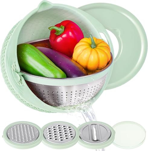 Sonhomay Scolapasta da cucina 4 in 1 con ciotola di miscelazione Set girevole frutta e verdura rondella per insalata verdura frutta pulizia miscelazione