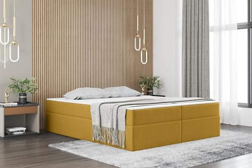 Fun Möbel Boxspringbett Dachschräge Bett PRIMA Stoff Soro in Überlänge (Gelb, 180x220 cm)