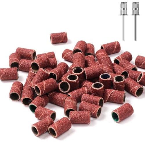 50 PCS 180# Sanding Bands for Nail Drill with 2 Pcs Nail Drill Bits, Nail Art Sanding Bands for Manicures and Pedicures Care Nail Tools