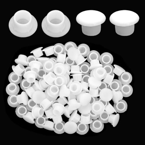 120 Piece Plastic Screw Caps White Plastic Plugs 8mm White Hole Plugs Round Button Flush Type Hole Plugs Screw Hole Plugs Snap in Locking Hole Tube Plastic Hole Cover for Cabinets Shelves
