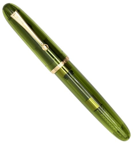 Ranvi Jinhao 9019 Acrylic Fountain Pen, 0.5mm Heartbeat nib with Ink Converter, Green Classic Design Smooth Writing Pen (Gold Trim)