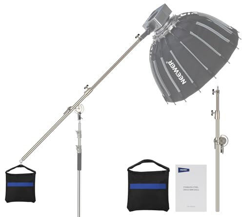 NEEWER Heavy Duty Stainless Steel Extension Boom Arm 17.6lb Load Capacity for C Stand and Light Stand, 38.6-66.3/98-168.5cm Crossbar Holding Arm with Sandbag for Strobe/Softbox/LED Video Light, DS021