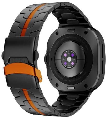 BOVIPO Titanium Band Compatible with Samsung Galaxy Watch 7 Ultra 47mm, Solid Men Replacement Robust Metal Link Wristband (Black/Orange)