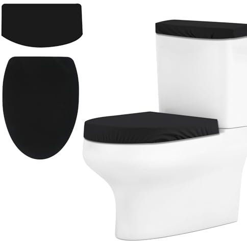 ZEYIYER Black Toilet Seat Cover, Universal Toilet Lid Cover and Toilet Tank Cover, Elastic Toilet Seat Cover Replacement for Bathroom